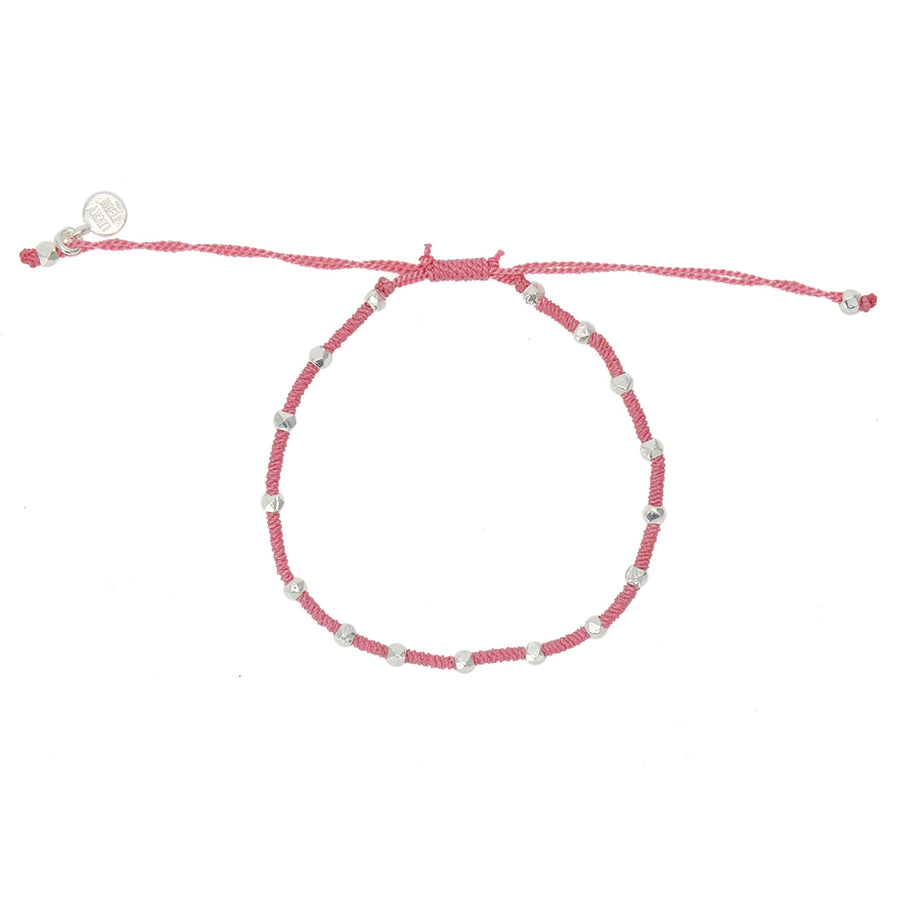 Bracelet cordon tressé avec perles en argent 925 - ROSE