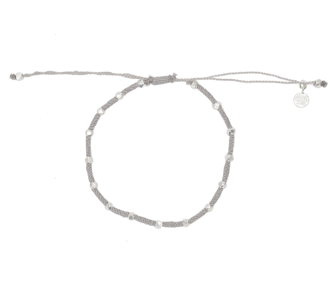 Bracelet cordon tressé avec perles en argent 925 - GRIS
