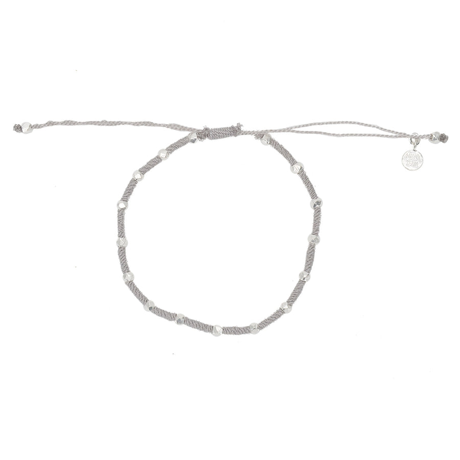 Bracelet cordon tressé avec perles en argent 925 - GRIS