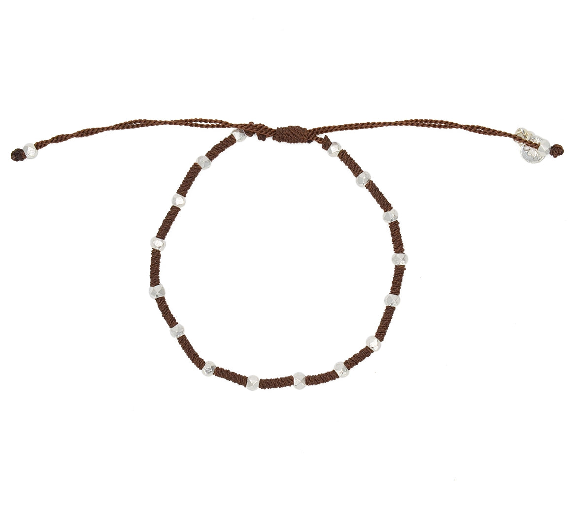 Bracelet cordon tressé avec perles en argent 925 - CHOCOLAT