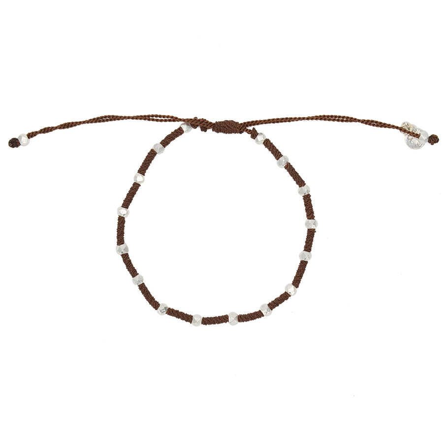 Bracelet cordon tressé avec perles en argent 925 - CHOCOLAT