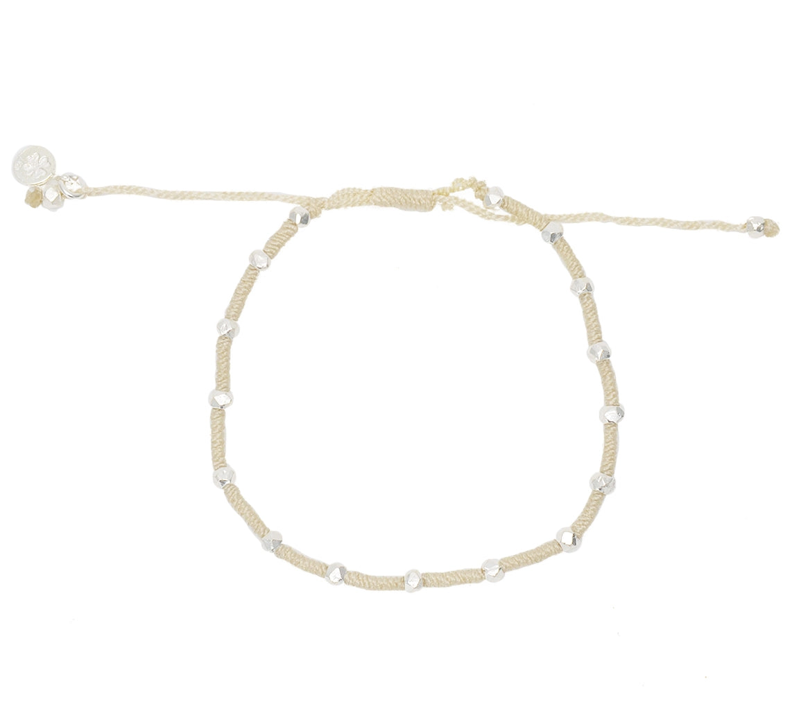 Bracelet cordon tressé avec perles en argent 925 - CRÈME