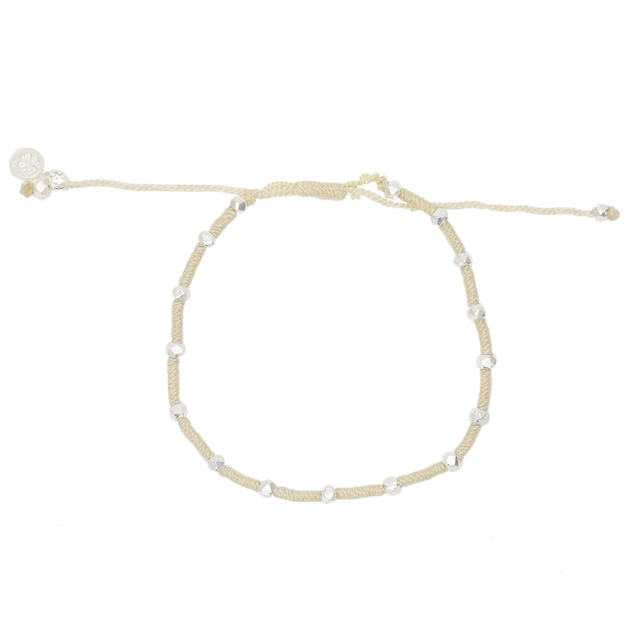 Bracelet cordon tressé avec perles en argent 925 - CRÈME