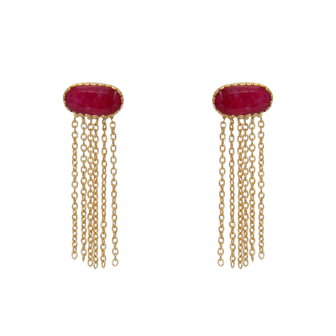 Boucles d’oreilles dorées avec chaînes et pierres - RUBIS