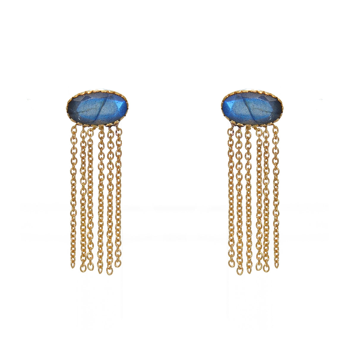 Boucles d’oreilles dorées avec chaînes et pierres -