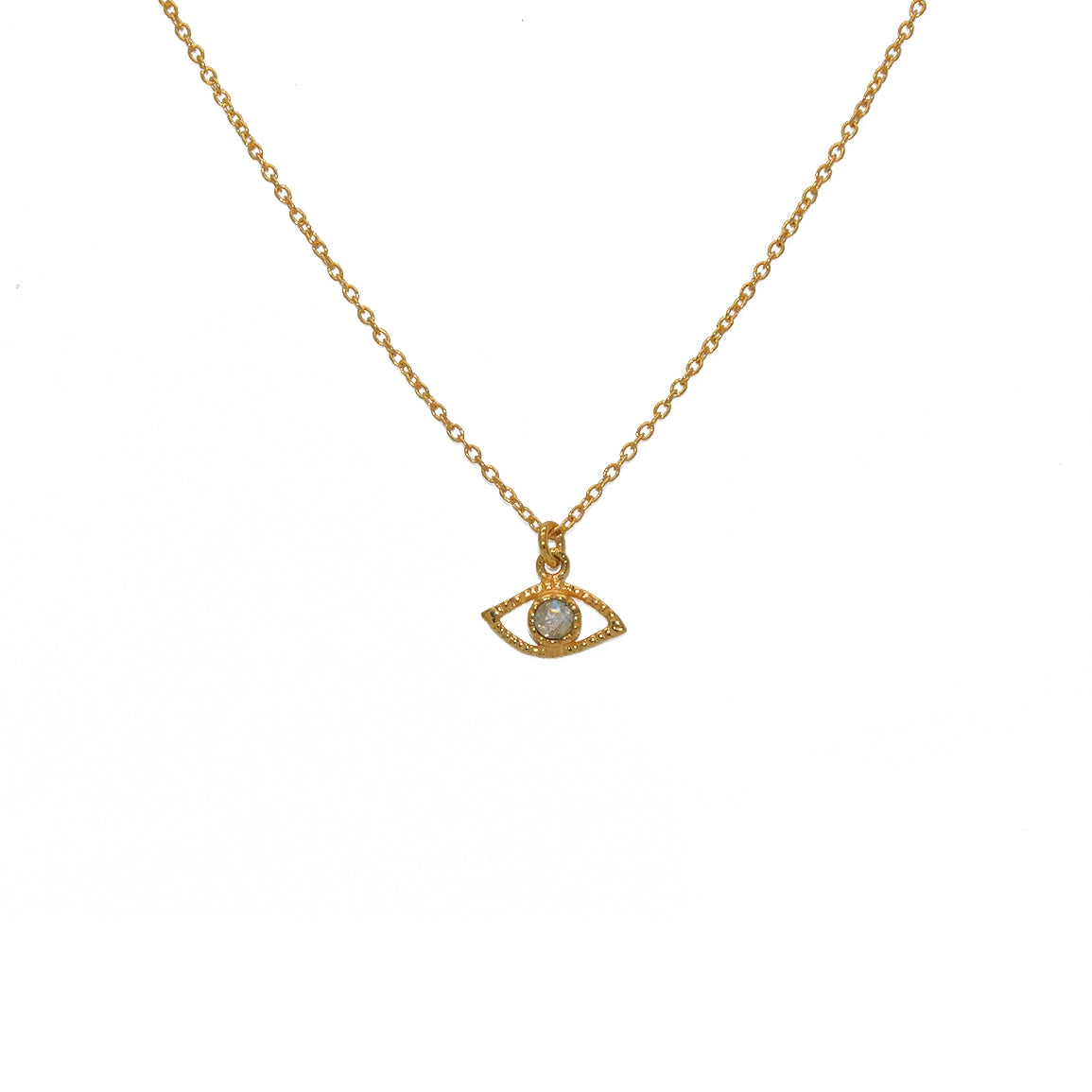 Collier doré pendentif oeil martelé et pierre - PIERRE DE