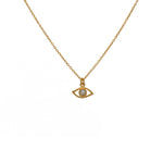 Collier doré pendentif oeil martelé et pierre - PIERRE DE