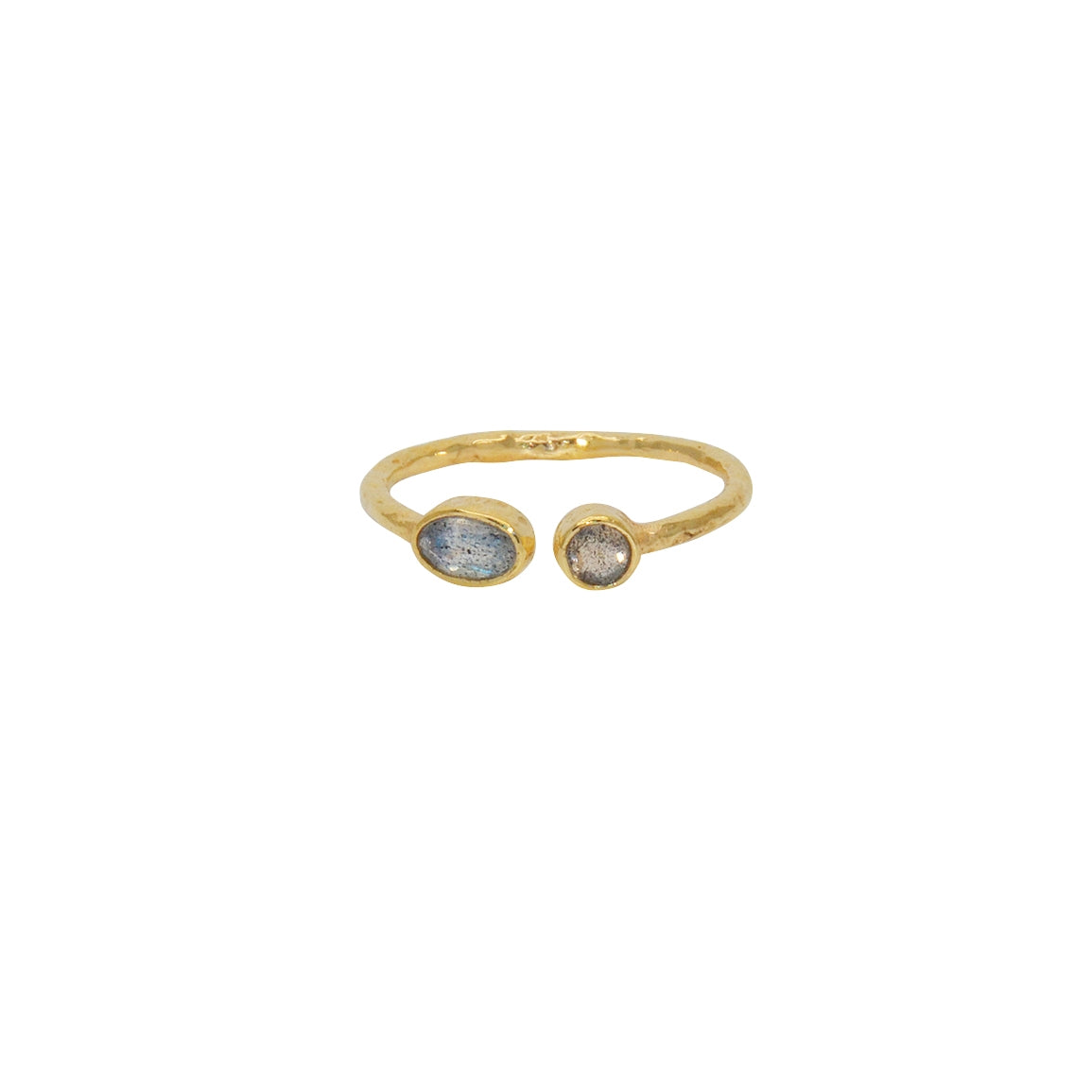 Bague dorée martelée ouverte et 2 pierres - 50 / LABRADORITE