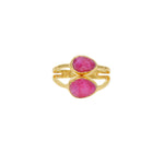 Bague double dorée martelée et rubis - Bagues