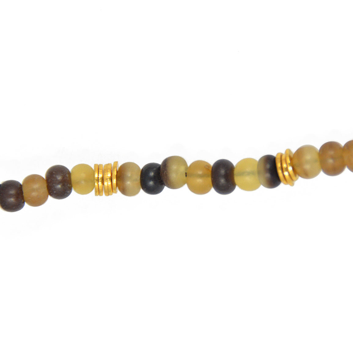 Collier perles corne et disques dorés