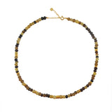 Collier perles corne et disques dorés