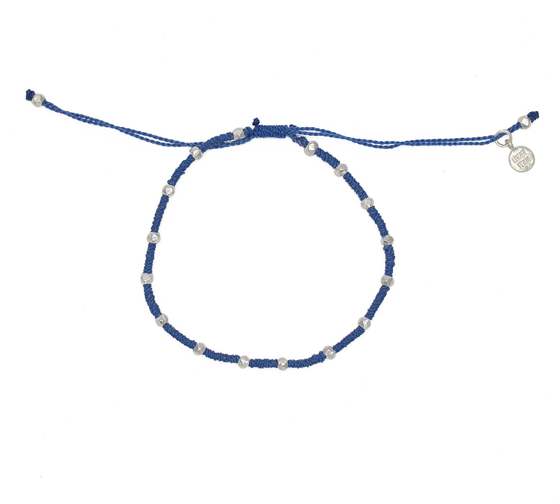 Bracelet cordon tressé avec perles en argent 925 - BLEU