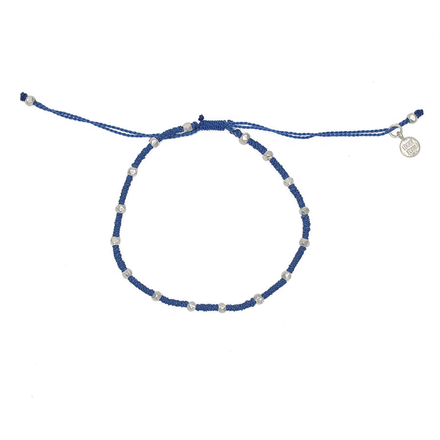 Bracelet cordon tressé avec perles en argent 925 - BLEU