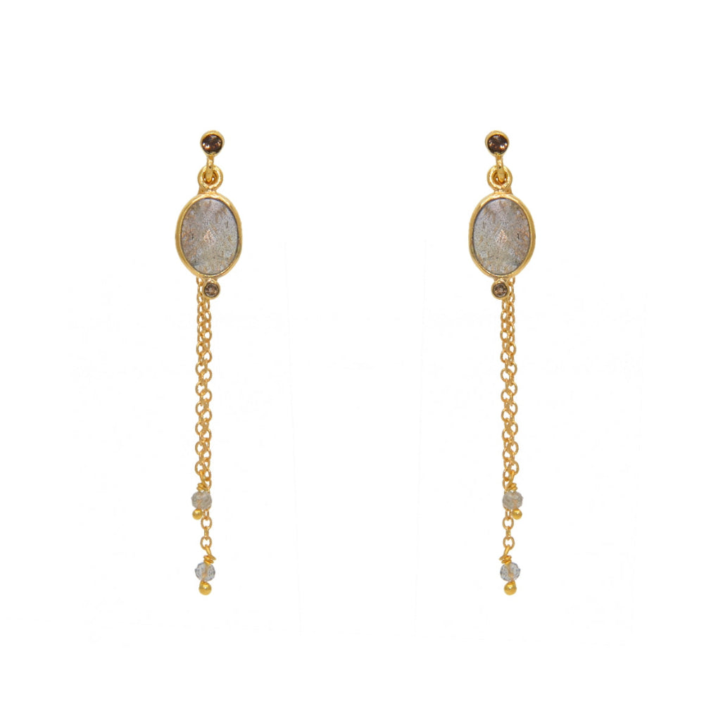 Boucles d’oreilles dorées pierre chaineS et zircons -