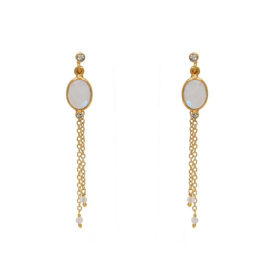 Boucles d’oreilles dorées pierre chaineS et zircons - PIERRE