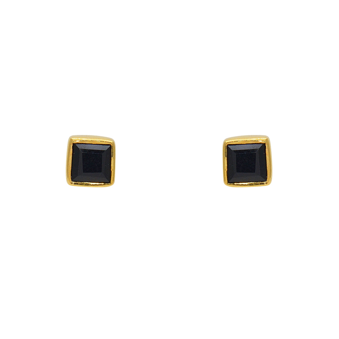 Boucles dorées et pierre carrée - ONYX NOIRE
