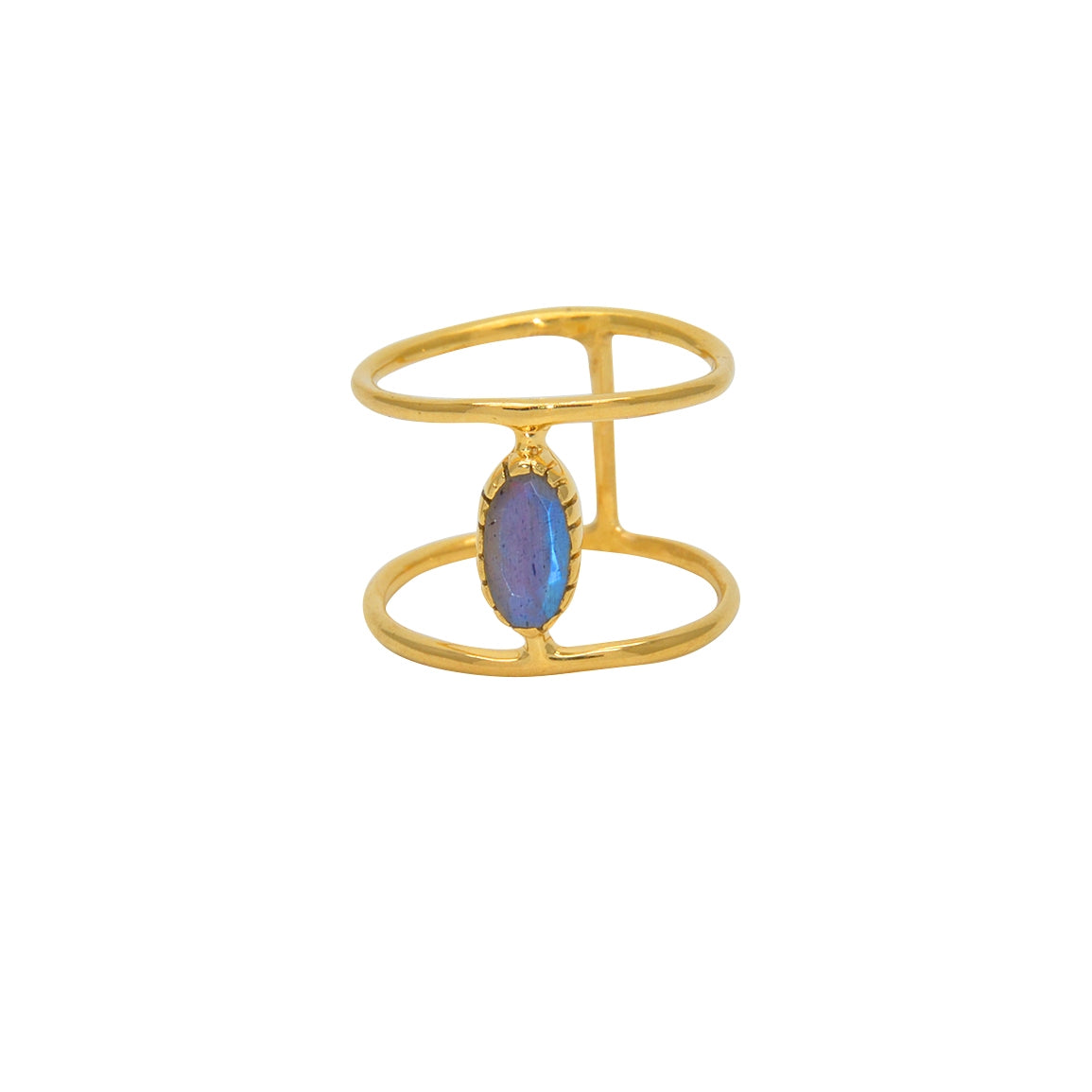 Bague double dorée et pierre ovale - 50 / LABRADORITE -