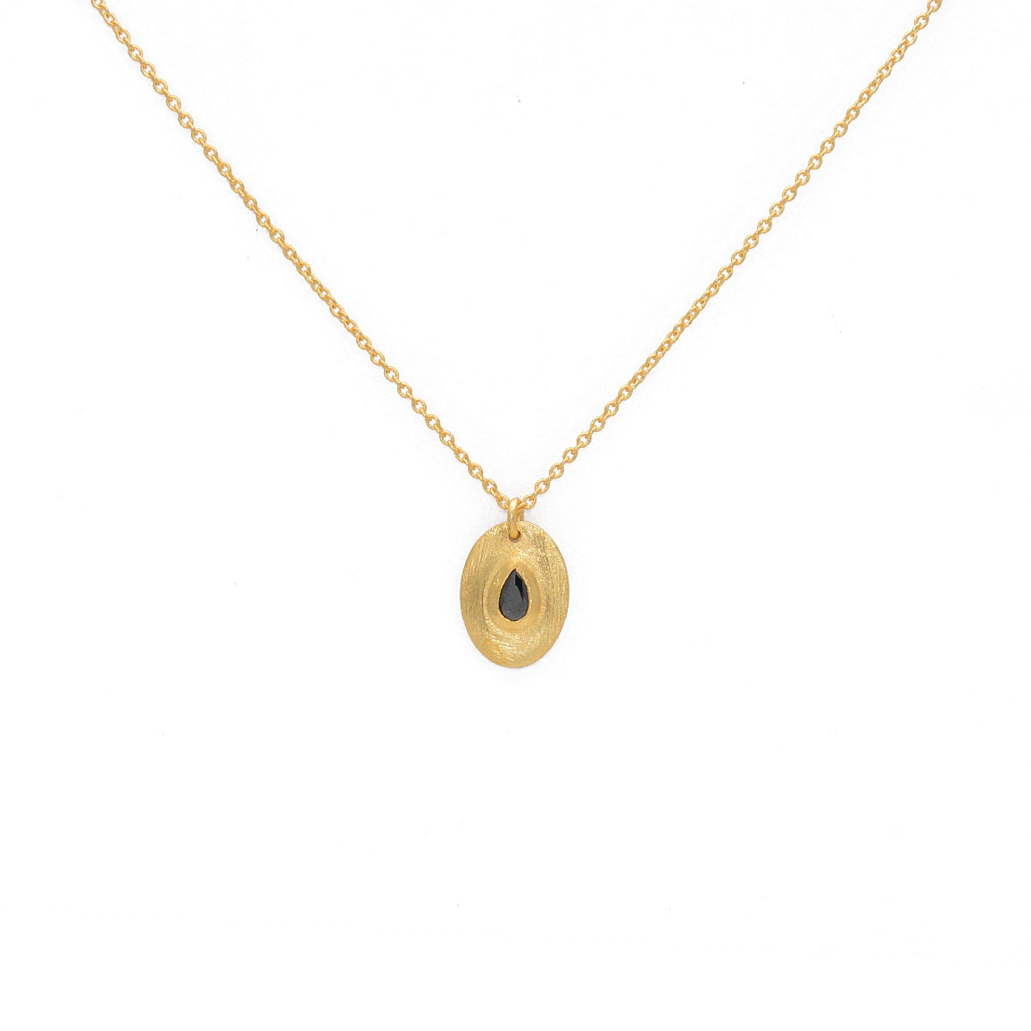 Collier doré pendentif brossé et pierre goutte - ONYX NOIRE