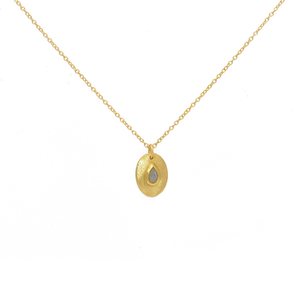 Collier doré pendentif brossé et pierre goutte
