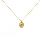 Collier doré pendentif brossé et pierre goutte