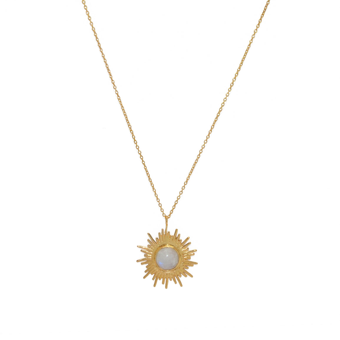 Collier doré pendentif soleil et pierre - PIERRE DE LUNE