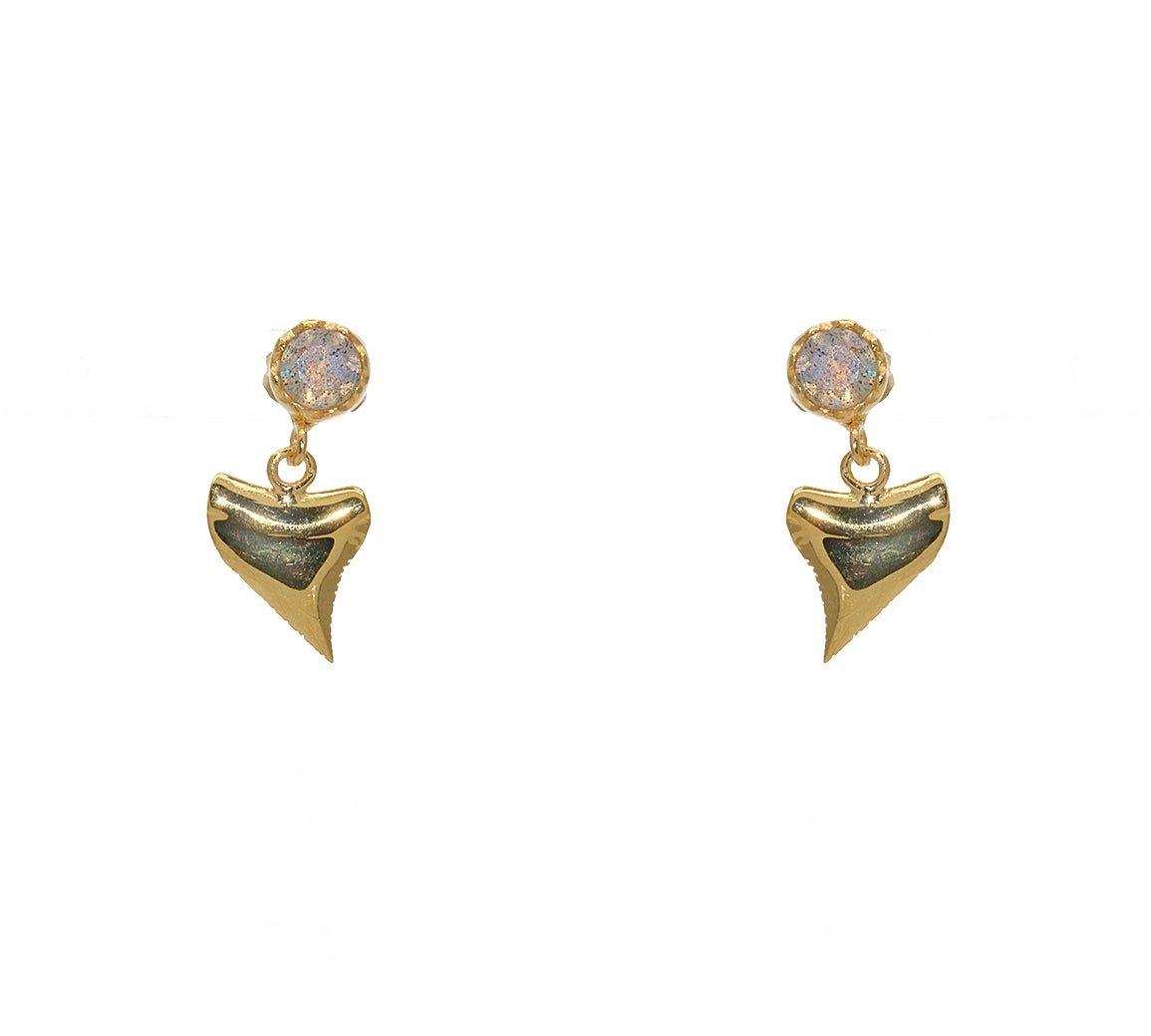 Boucles dorées dent de requin et pierre - LABRADORITE