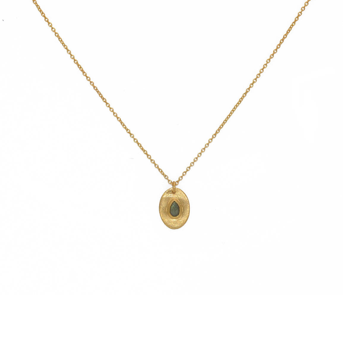 Collier doré pendentif brossé et pierre goutte