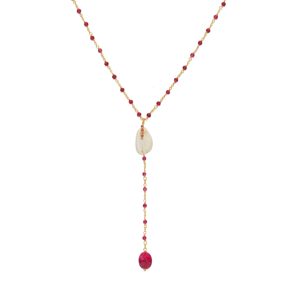 Chapelet doré rubis cauri et zircons