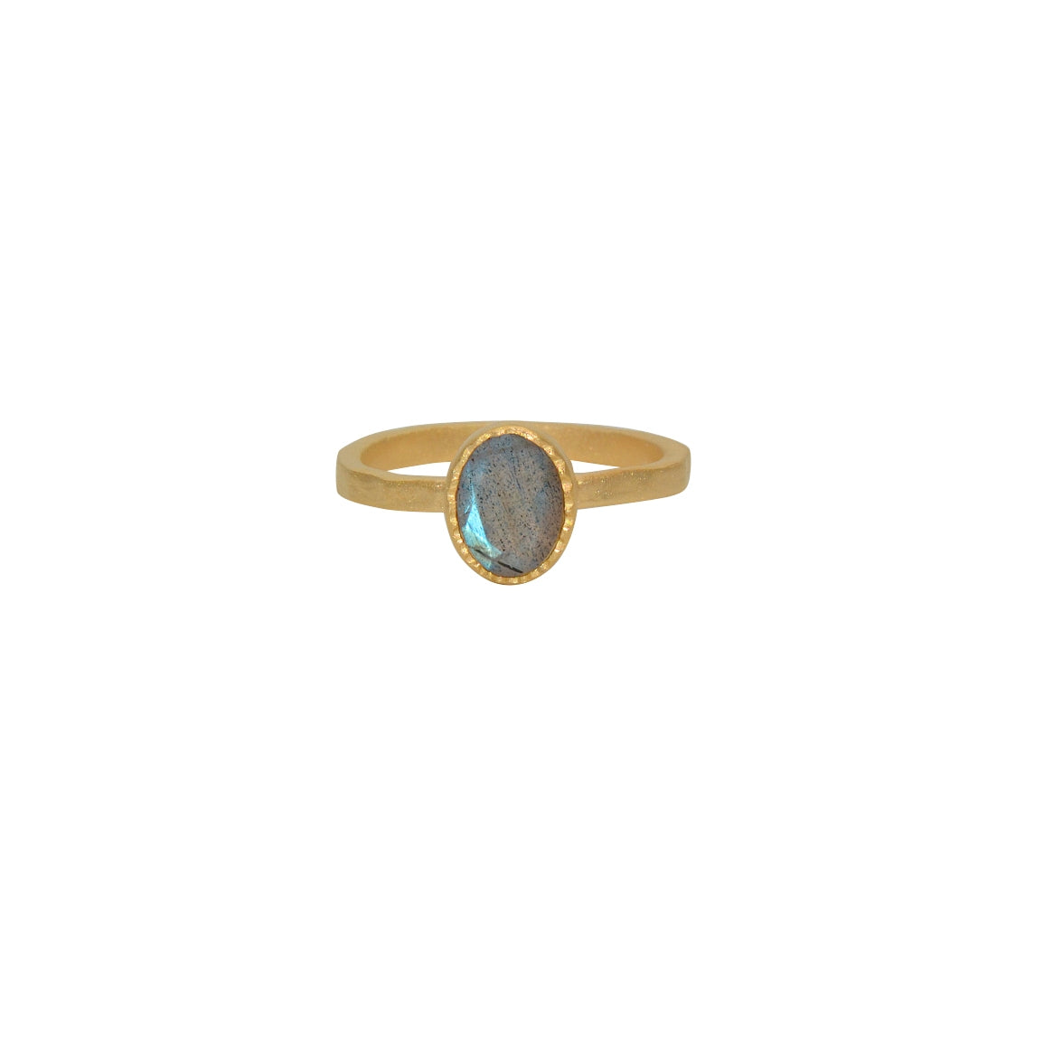 Bague dorée martelée brossée et pierre ronde - 50 /