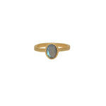 Bague dorée martelée brossée et pierre ronde - 50 /