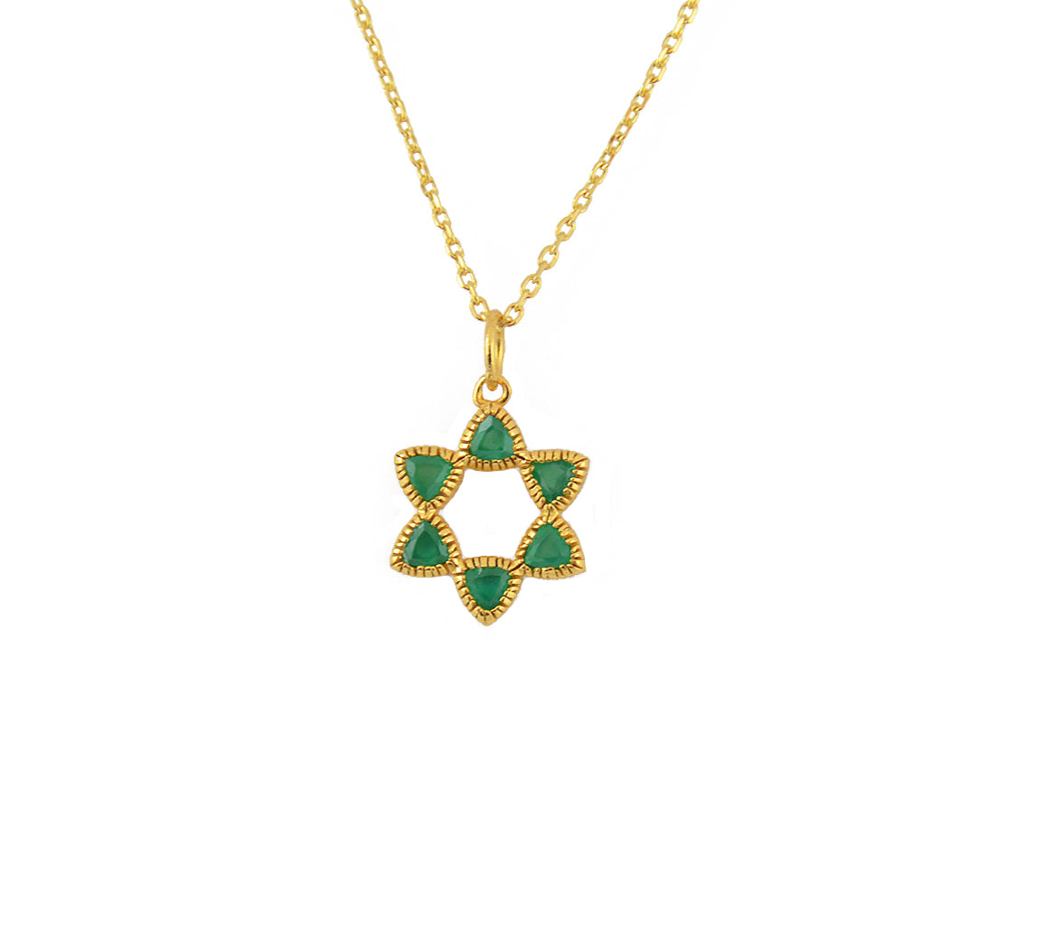 Collier doré étoile de David et pierre - ONYX VERTE