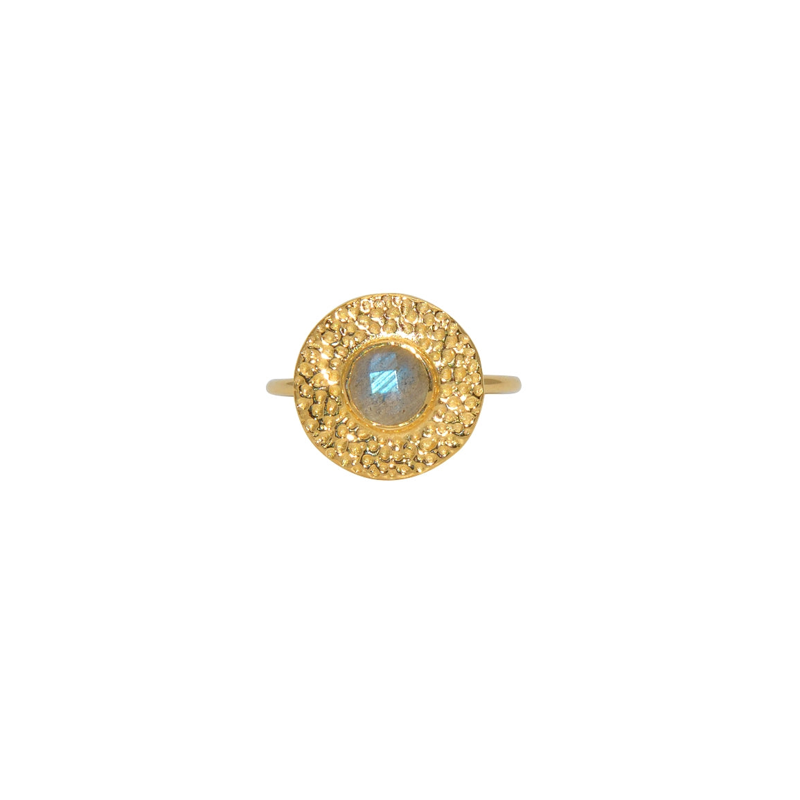 Bague dorée ronde martelée et pierre - 50 / LABRADORITE
