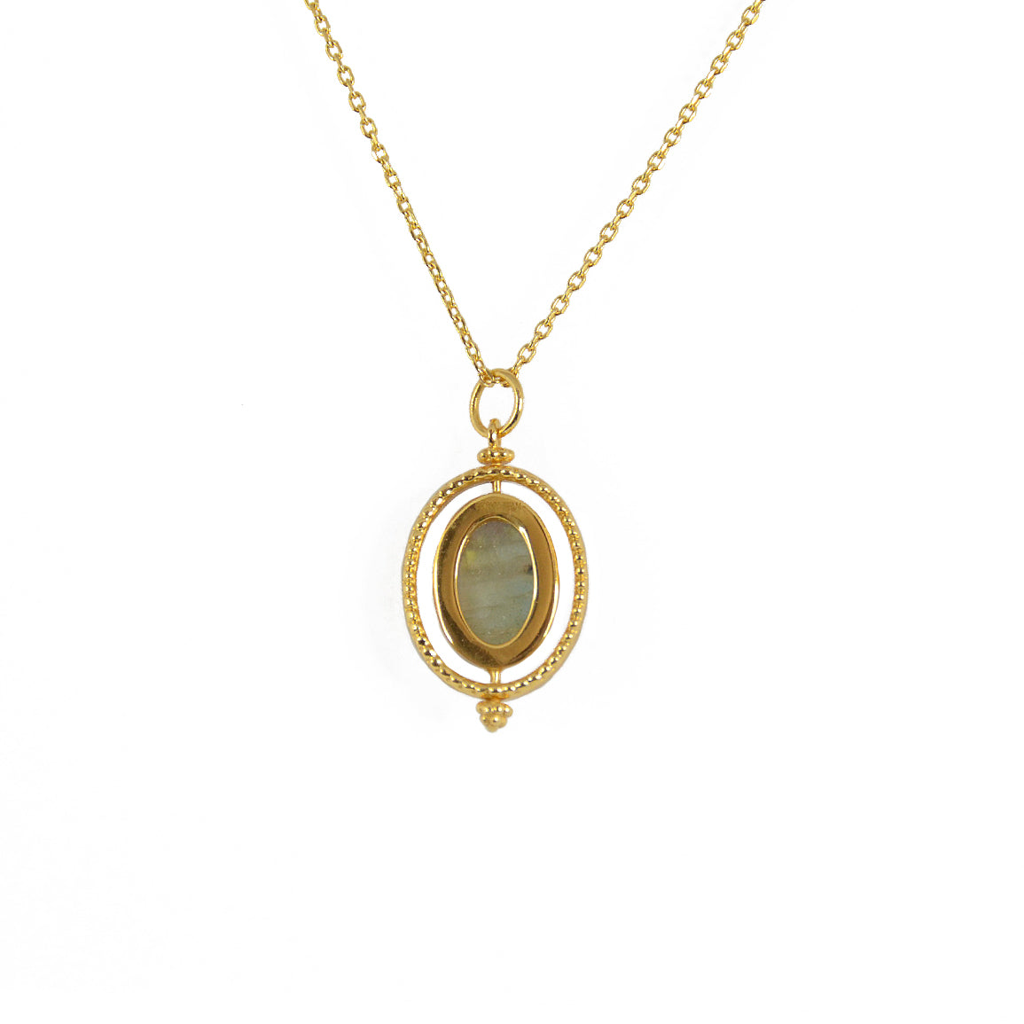 Collier dorée pendentif pierre cabochon pivotant