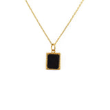 Collier dorée pendentif texturé et pierre rectangulaire -