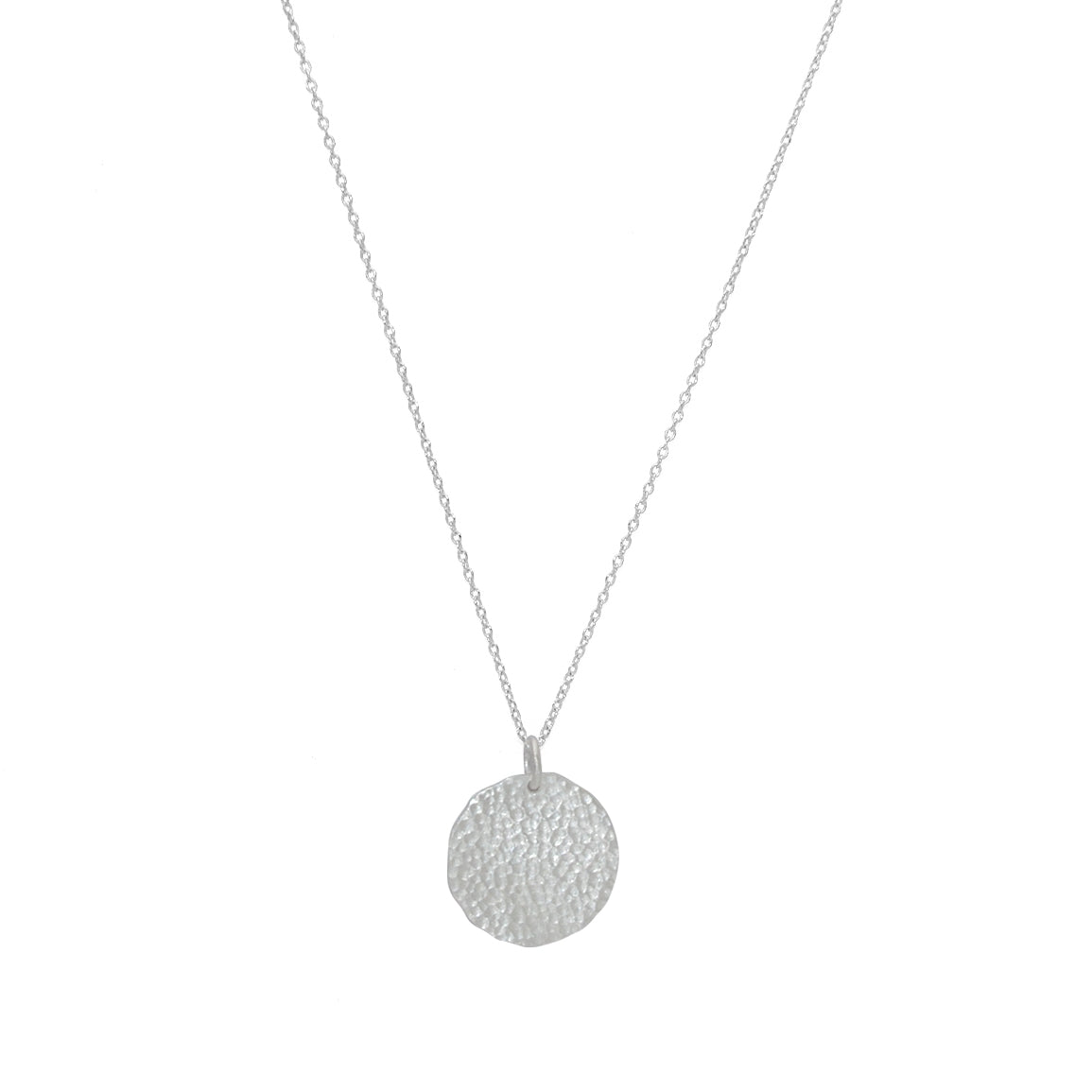 Sautoir argent 925 brossé pendentif médaille martelée