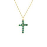 Collier doré croix en pierres naturelles - ONYX VERTE