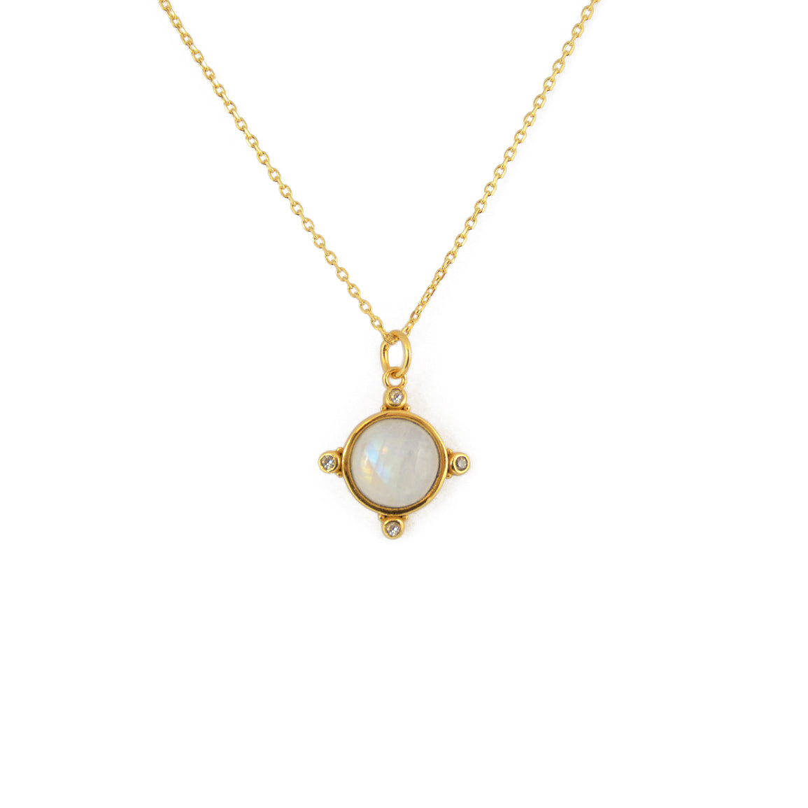 Collier doré pierre cabochon et zircons - PIERRE DE LUNE