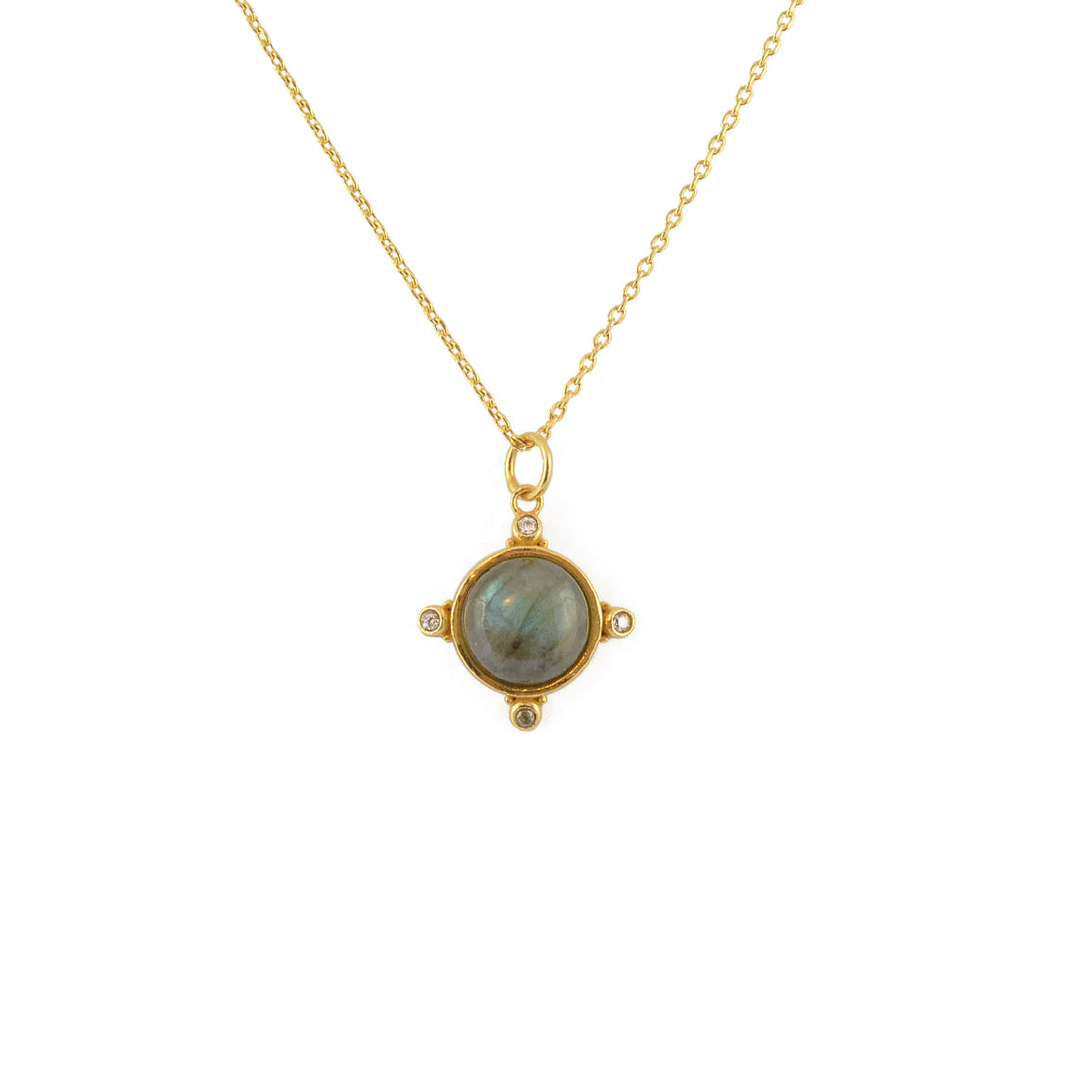 Collier doré pierre cabochon et zircons - LABRADORITE