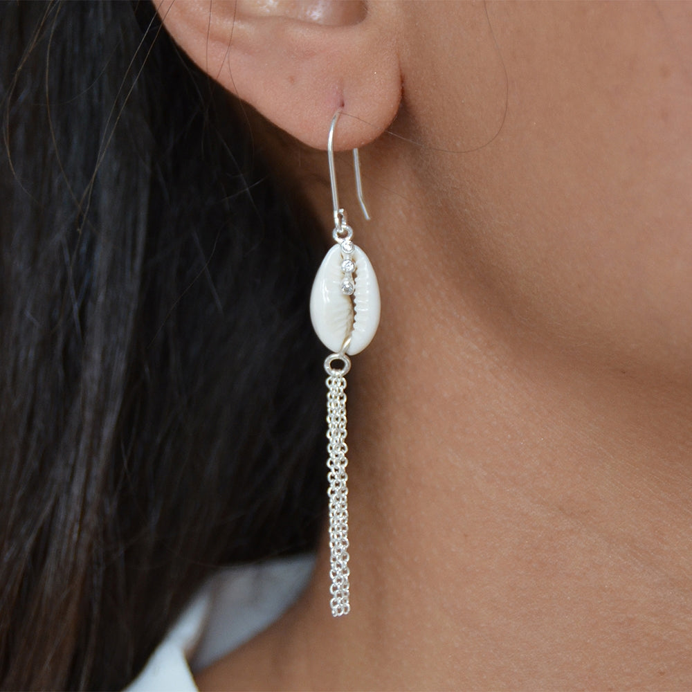 Boucles d’oreilles argent 925 cauri et zircons