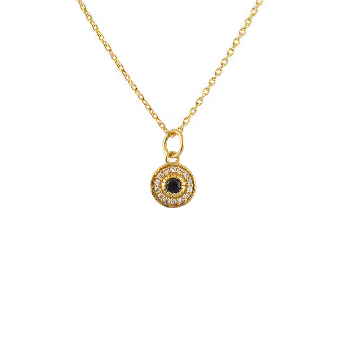 Collier doré petite médaille ronde pierre et zircons - ONYX