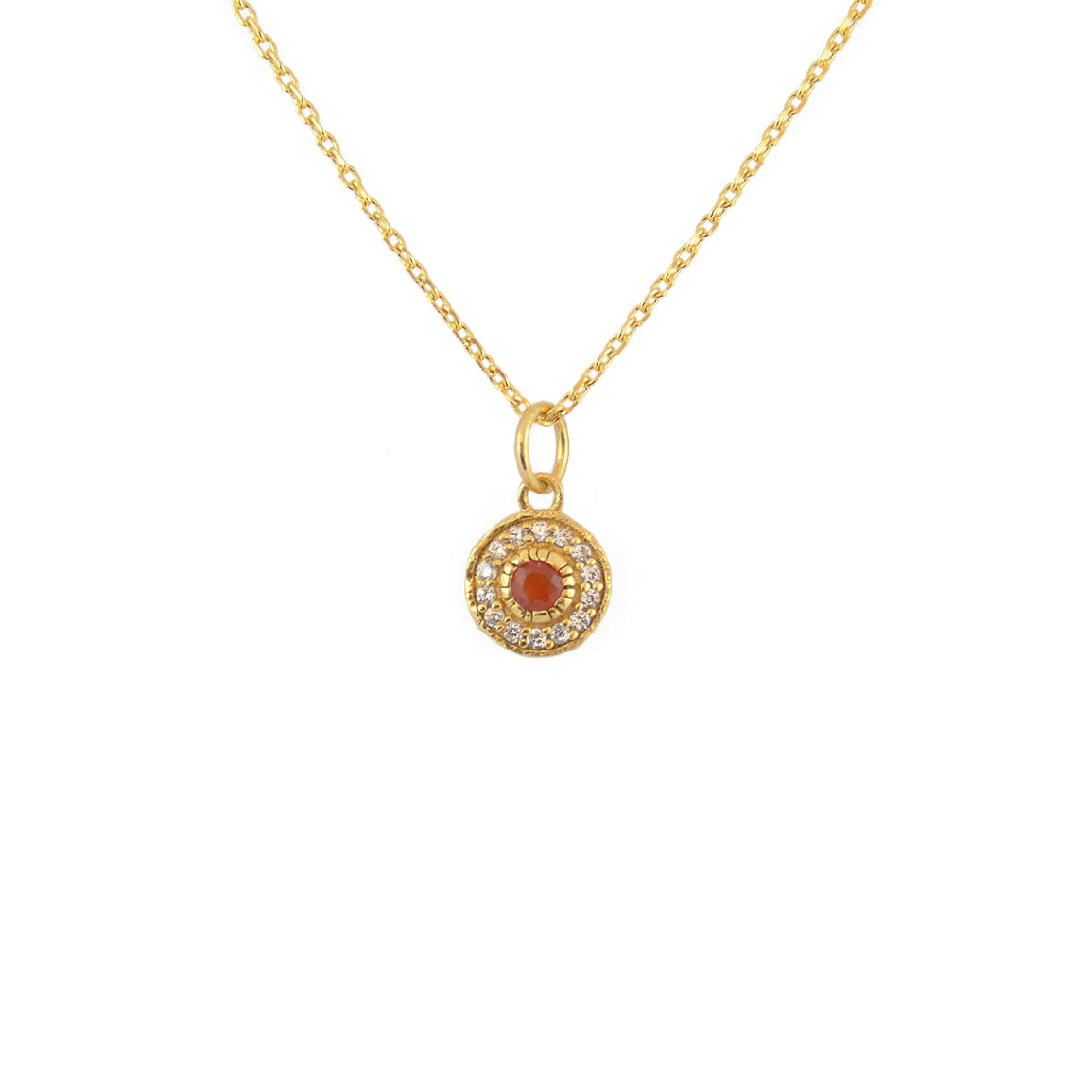 Collier doré petite médaille ronde pierre et zircons - ONYX