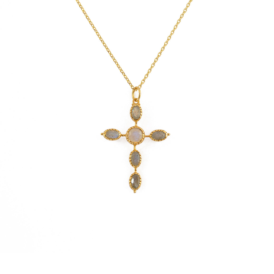 Collier doré croix gipsy pierres - PIERRE DE LUNE &