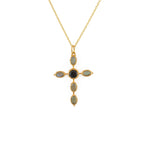 Collier doré croix gipsy pierres - ONYX NOIRE & LABRADORITE