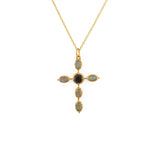 Collier doré croix gipsy pierres - ONYX NOIRE & LABRADORITE