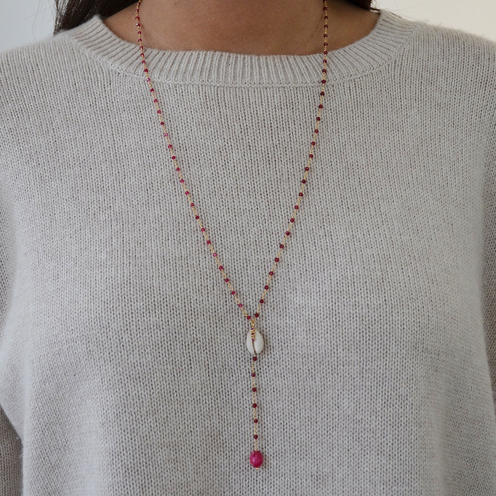 Chapelet doré rubis cauri et zircons