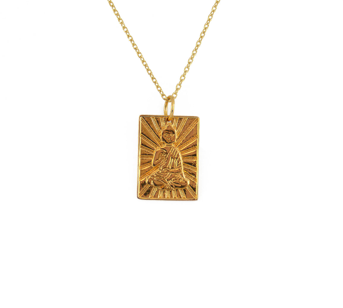 Collier doré plaque bouddha