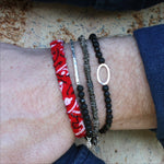 Bracelet semi rigide argent 925 martelé et perles onyx