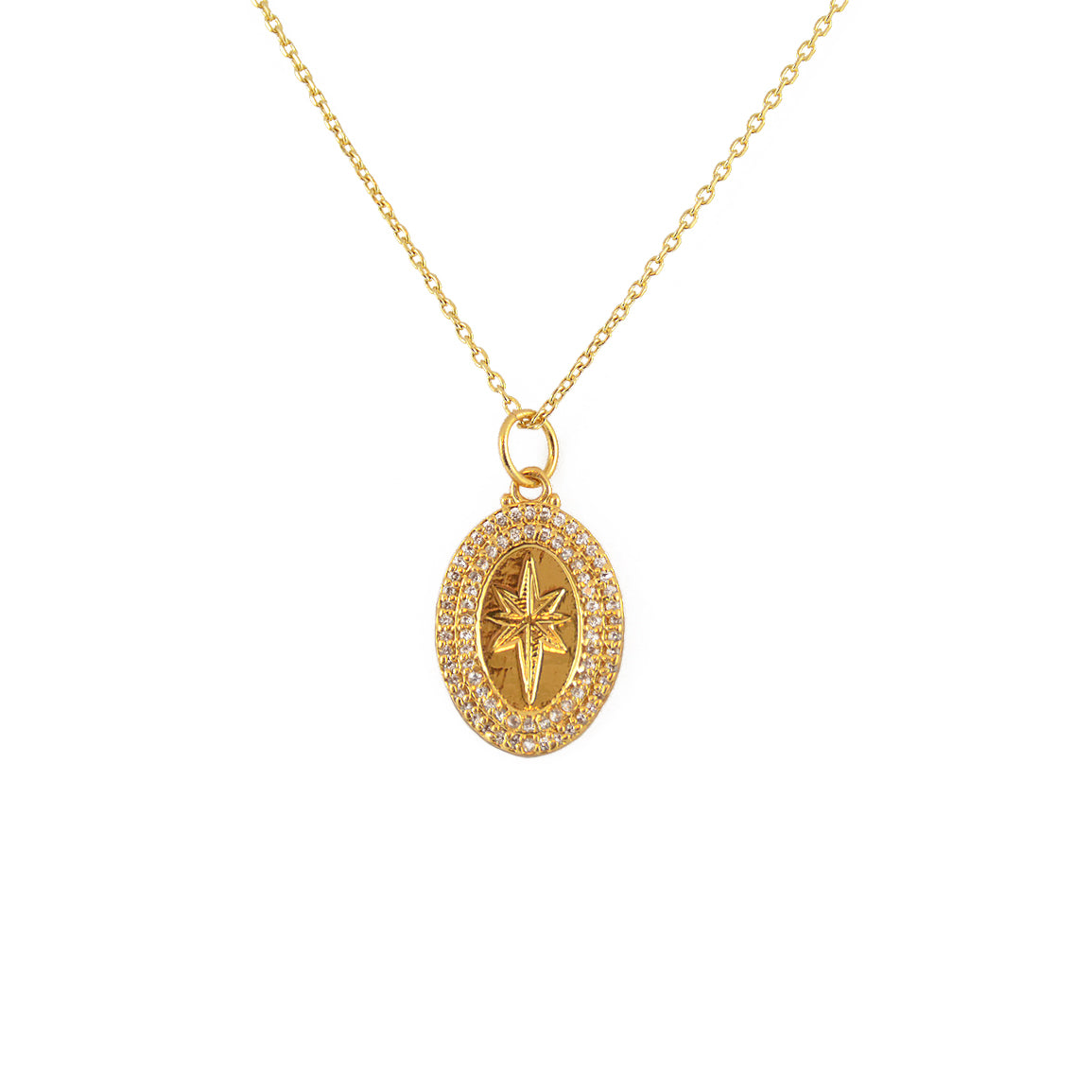 Collier doré rose des vents zircons - ZIRCONS BLANCS
