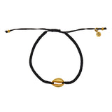 Black cord and gold cowrie bracelet