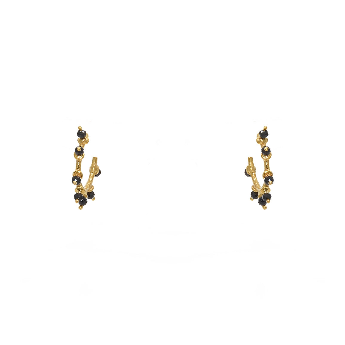 Mini créoles dorées et pierres en soleil - ONYX NOIRE